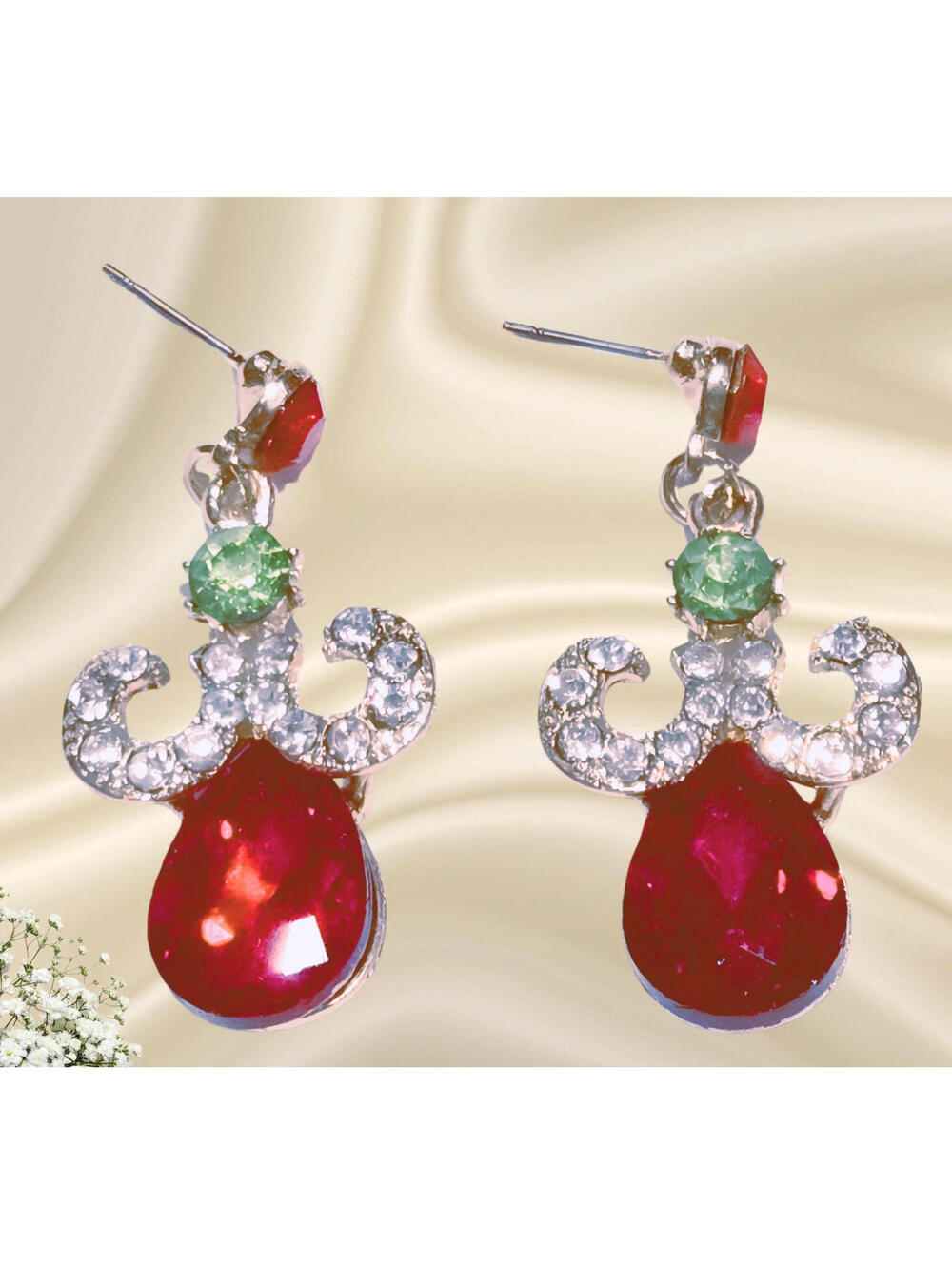 Red Rhinestone Dangle Earrings 1.75" Prom Jewelry Mother's Day Gift for Her NEW